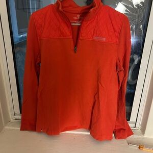 Talbots Red Quarter Zip Quilted Pullover